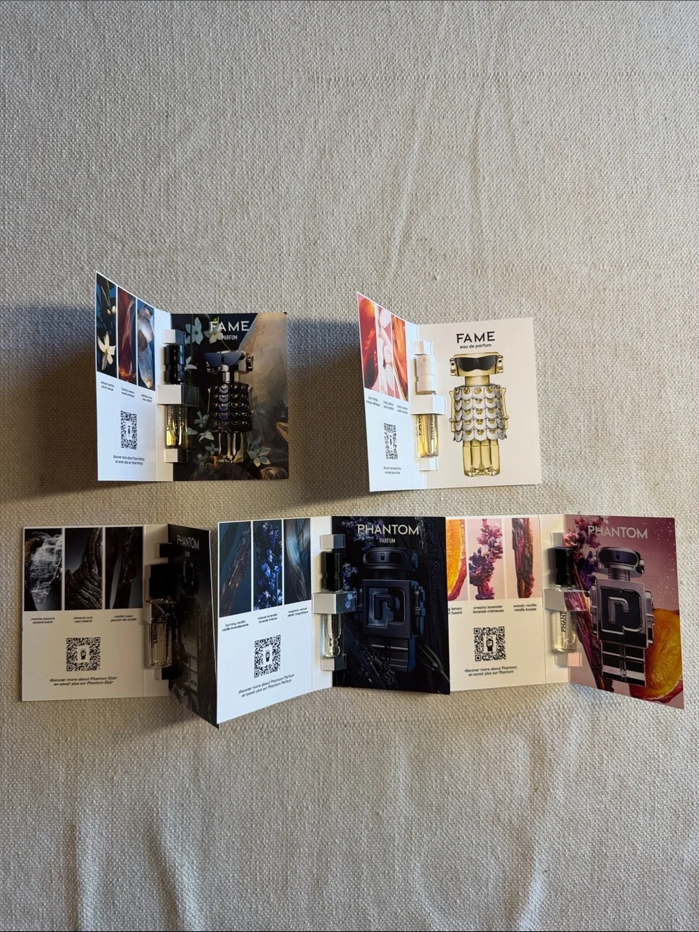 Paco Rabanne Sample Card Set of 5 Fame Snd Phantom NEW